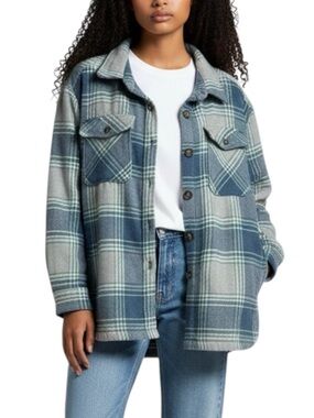SAM’s Members Mark Oversized Plaid Button Up Shacket in Blue/Gray Size XL